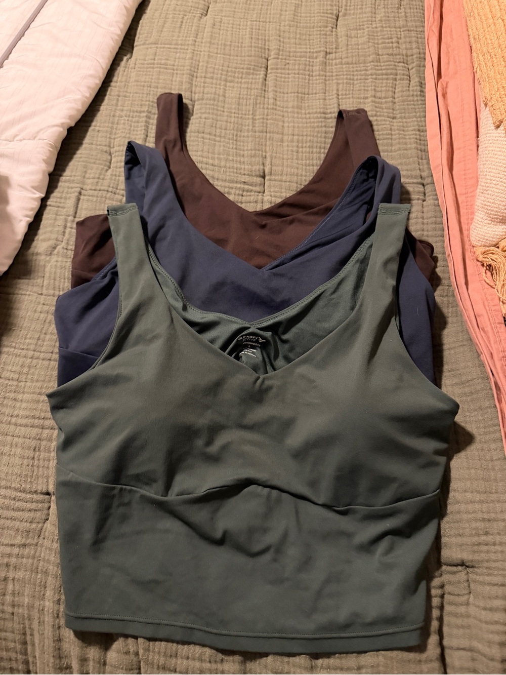 Set of 3 Women’s V-Neck Tank Bras- Olive, Navy & Brown